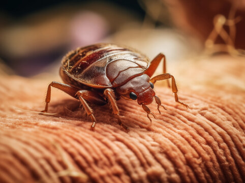 extreme close up of a bed bug lying on a bed