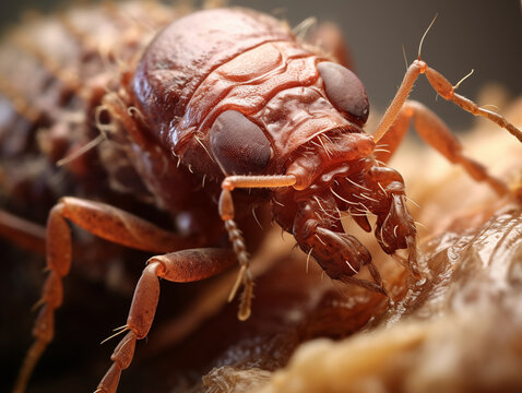 extreme close up of a bed bug lying on a bed