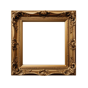 Wooden gilded vintage picture frame isolated on transparent background, png 