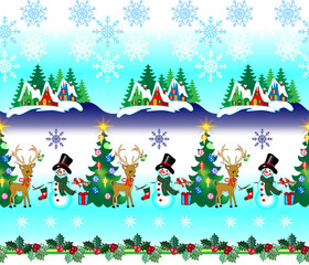 Christmas Friends and Village Seamless Tile