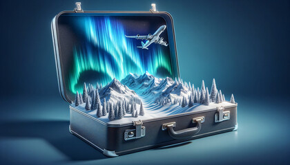 Suitcase Unveils 3D Snowy Mountains with Aurora