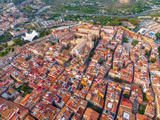 Naklejka premium Aerial view of the Primatial Cathedral of Tarragona, a Roman Catholic church in Tarragona, Catalonia, Spain