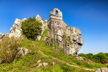 Ruins of the Chapel of St Michael, Roche Rock, Cornwall, on a stunningly bright day in May. The...