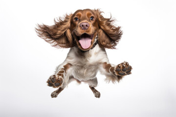 Playful English Cocker Spaniel on white background