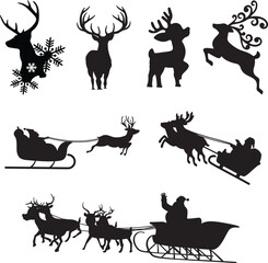 Reindeer Enchantment: Set of 7 Christmas Sleigh and Reindeer Silhouettes