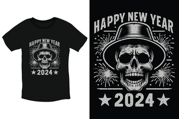 Happy new year 2024 cool graphic and typography celebration t shirt design