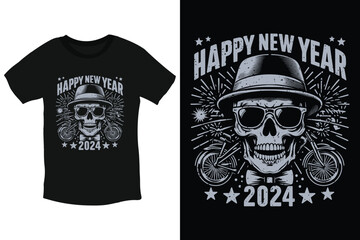Happy new year 2024 cool graphic and typography celebration t shirt design