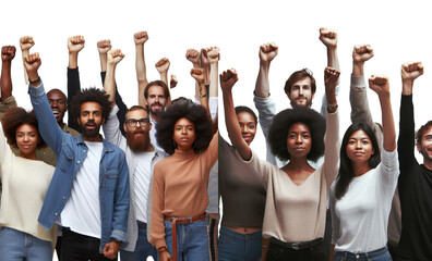 Fototapeta premium fists hands raised up solated fight power revolution young people - ai generated
