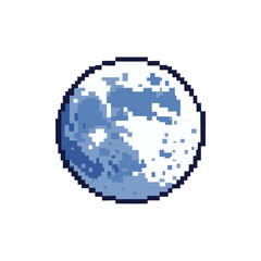 Full moon pixel art icon: A celestial masterpiece capturing the magic of the night sky. Versatile and enchanting for diverse creative applications