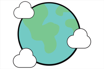 earth icon,Cartoon planet Earth vector icon on white background. Earth day or environment conservation concept. Save green planet concept,Web, website, homepage icon set,World planet icon,clouds