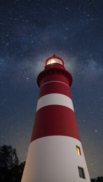 Red Striped Lighthouse Under the Stars