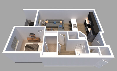 House Floor Plan elevation. 3D design of home space