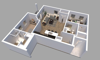 Fototapeta na wymiar House Floor Plan elevation. 3D design of home space
