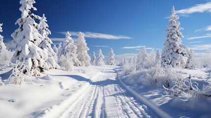 Fototapeta na wymiar ree_photo_3D_snowy_landscape_with_trees