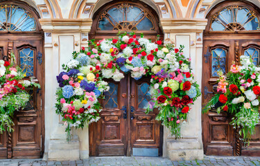 Entrance Decorations with Beautiful Flowers, 
"Floral Welcome Decor for Home Entrance, 
Home Entry Floral Ornaments on Display