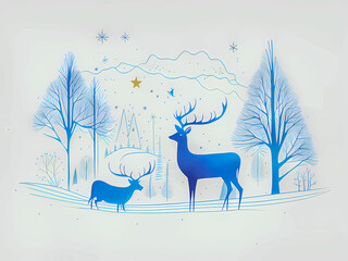 Minimalist winter holiday greeting card. Scandinavian-style winter holiday greeting card. AI-generated digital illustration.