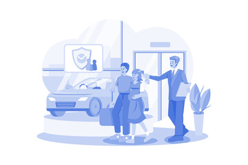 Car Showroom Manager Giving Details About The Car To A Couple