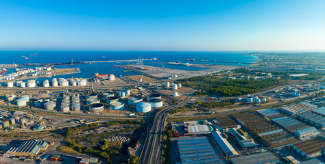 Fototapeta na wymiar Aerial voew of the port of Tarragona, (Port de Tarragona), one of the largest seaports of Spain