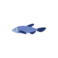 Cute blue smiling fish flat style, vector illustration