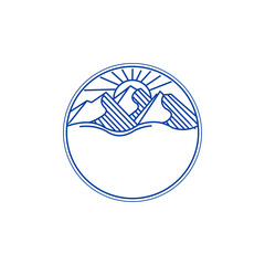 mountain with sun line art logo design template