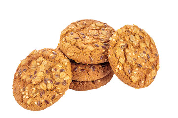 oatmeal cookies isolated on a white background, low depth of field