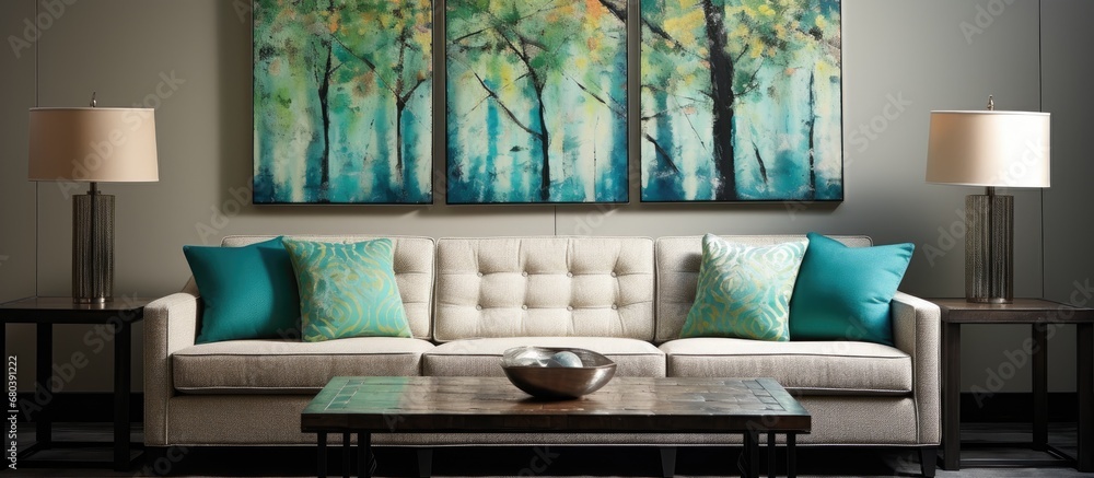 Poster midst of a lush forest, the vibrant colors of spring burst forth, creating an abstract pattern of le
