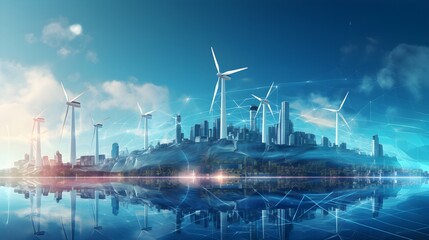 Wind power plant. Renewable energy Sustainable resources Generated AI. - obrazy, fototapety, plakaty