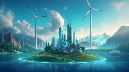 Wind power plant. Renewable energy Sustainable resources Generated AI.