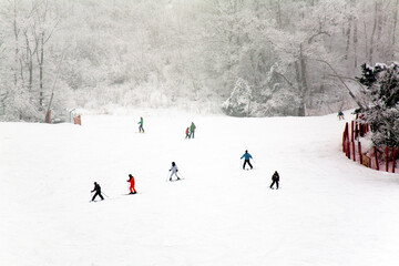 skiing in the mountains