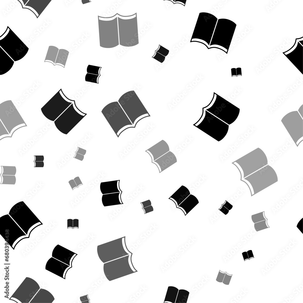 Poster seamless vector pattern with book symbols, creating a creative monochrome background with rotated el