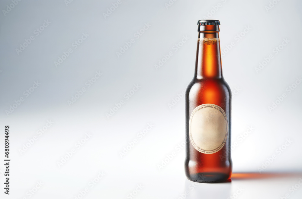 Poster bottle of beer on a white background with a place for text, mockup. generative ai