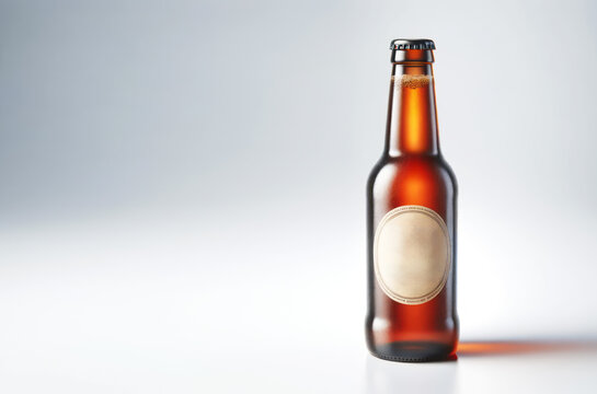 bottle of beer on a white background with a place for text, mockup. Generative AI
