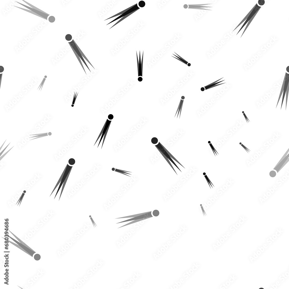 Poster seamless vector pattern with comet symbols, creating a creative monochrome background with rotated e
