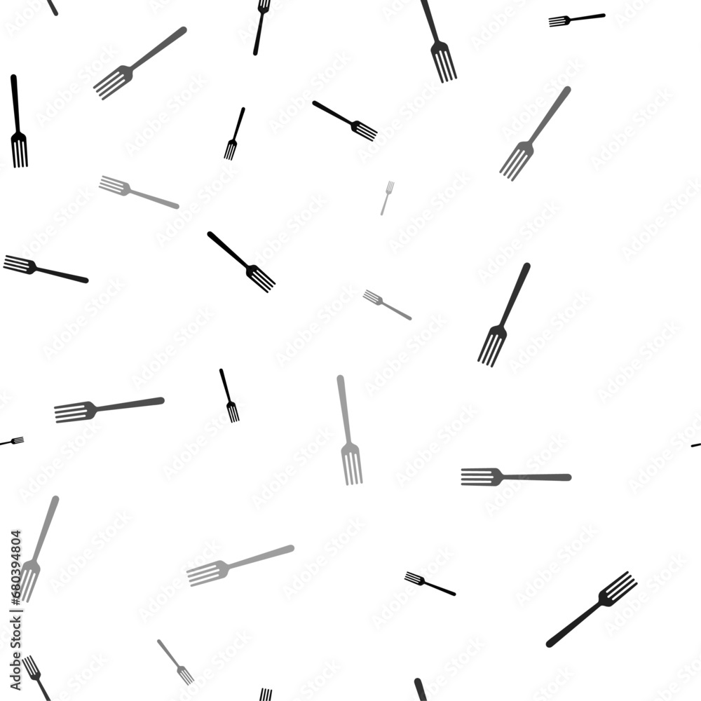 Poster seamless vector pattern with forks, creating a creative monochrome background with rotated elements.
