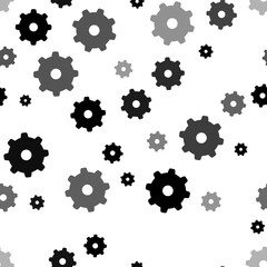 Seamless vector pattern with gear symbols, creating a creative monochrome background with rotated elements. Illustration on transparent background