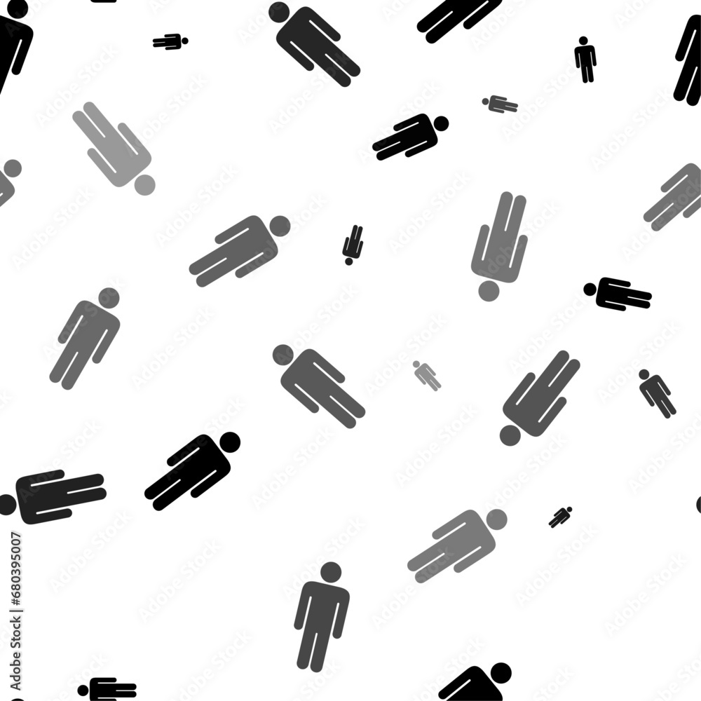 Poster seamless vector pattern with man symbols, creating a creative monochrome background with rotated ele