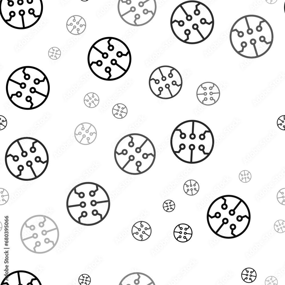 Poster Seamless vector pattern with microcircuit symbols, creating a creative monochrome background with rotated elements. Vector illustration on white background