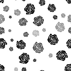 Seamless vector pattern with roses, creating a creative monochrome background with rotated elements. Vector illustration on white background