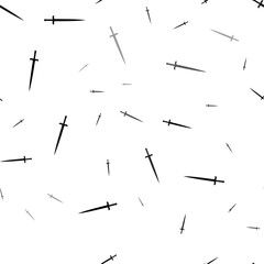 Fototapeta premium Seamless vector pattern with sword symbols, creating a creative monochrome background with rotated elements. Vector illustration on white background