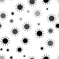 Seamless vector pattern with suns, creating a creative monochrome background with rotated elements. Vector illustration on white background