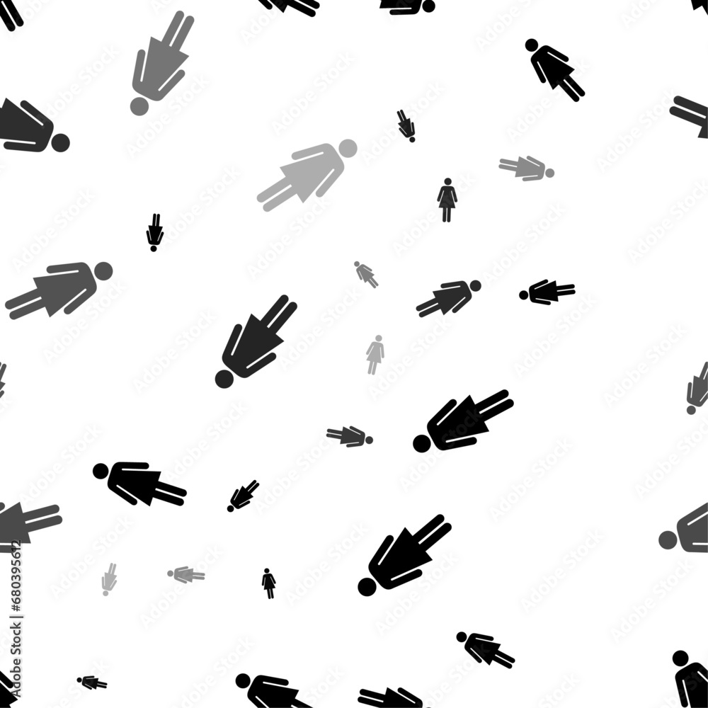 Poster seamless vector pattern with woman symbols, creating a creative monochrome background with rotated e