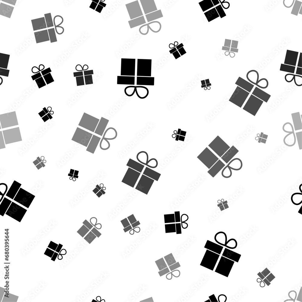 Poster seamless vector pattern with gift symbols, creating a creative monochrome background with rotated el