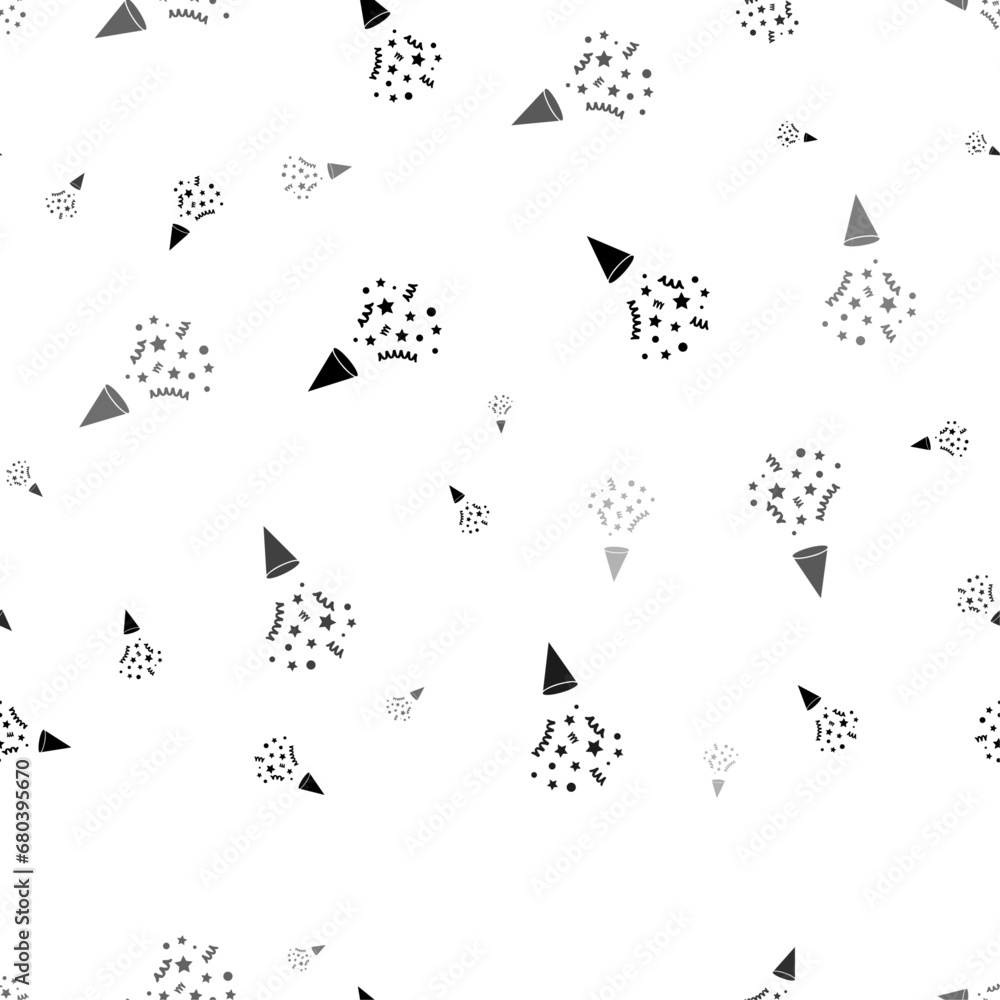 Poster seamless vector pattern with exploding party poppers, creating a creative monochrome background with