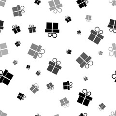 Seamless vector pattern with gift symbols, creating a creative monochrome background with rotated elements. Vector illustration on white background