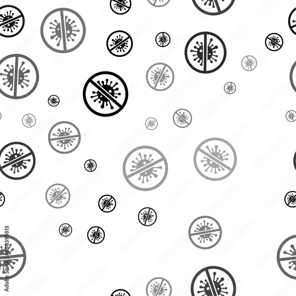 Poster seamless vector pattern with stop coronavirus symbols, creating a creative monochrome background wit