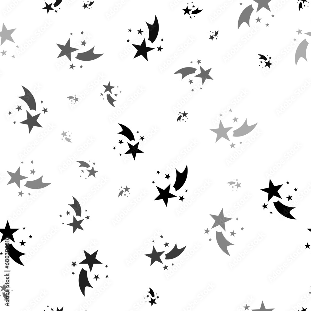 Poster seamless vector pattern with fireworks symbols, creating a creative monochrome background with rotat