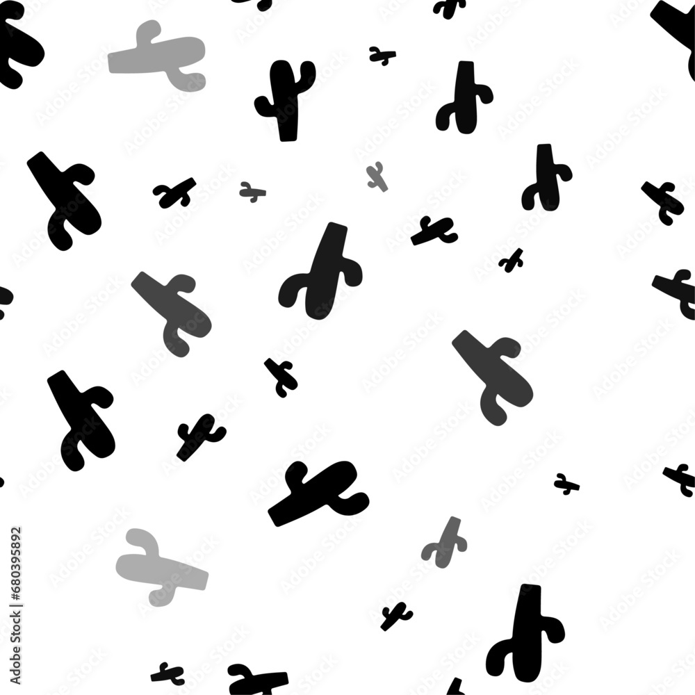 Poster seamless vector pattern with cactus symbols, creating a creative monochrome background with rotated 