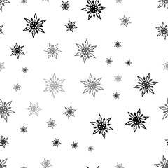 Seamless vector pattern with snowflakes, creating a creative monochrome background with rotated elements. Vector illustration on white background