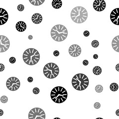 Seamless vector pattern with clock symbols, creating a creative monochrome background with rotated elements. Vector illustration on white background