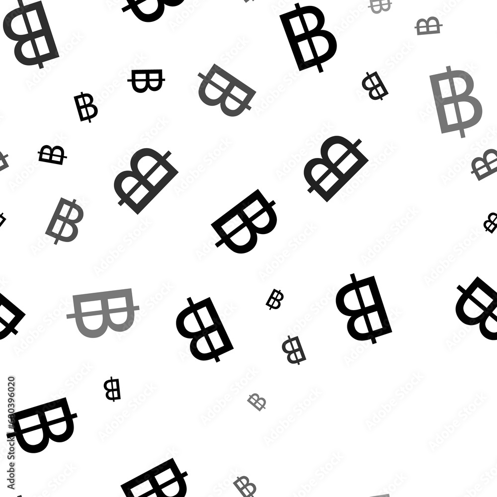 Poster seamless vector pattern with thai baht symbols, creating a creative monochrome background with rotat